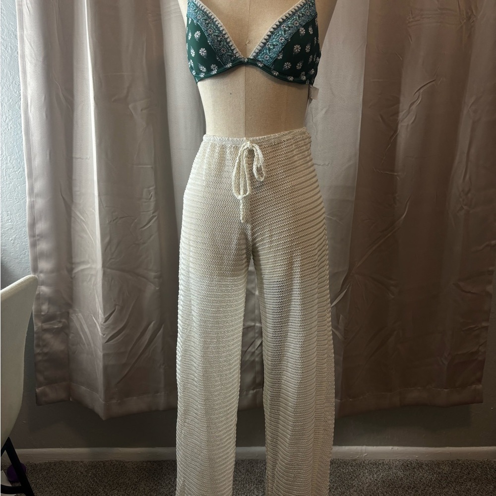 Cream Knit Drawstring Pants